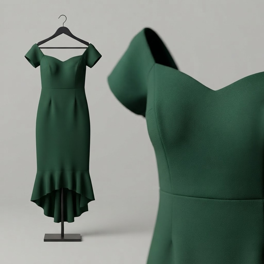 Rihoas Green Off Shoulder Sweetheart High Low Ruffle Mermaid Midi Dress Cottage